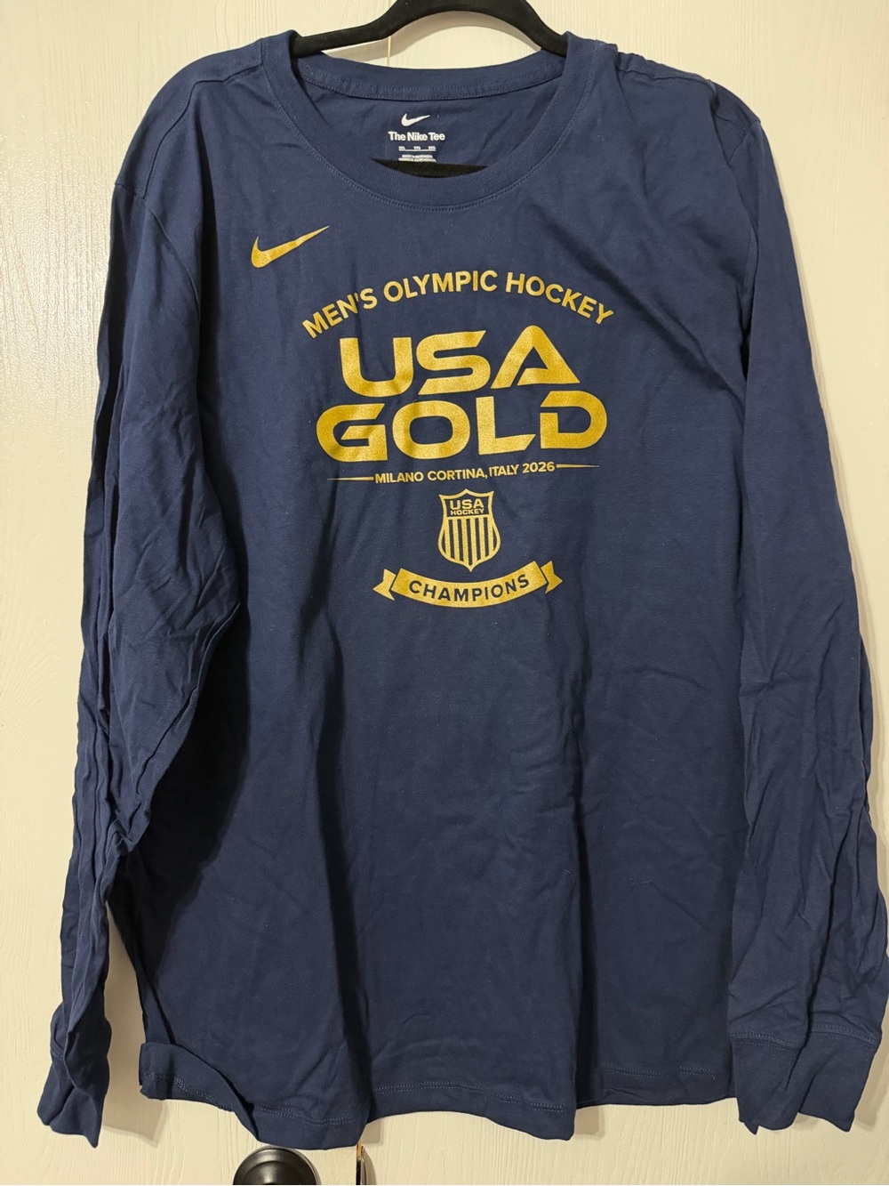 Men’s Nike Navy Men's USA Hockey 2026 Winter Olympics Gold Medal Long Sleeve Tee